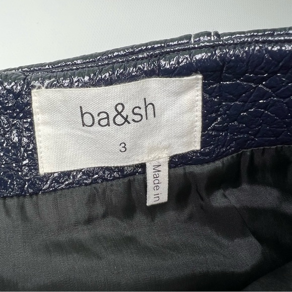 Ba&sh Crinkle Patent Faux Leather Mini Pencil Skirt Dark Navy Blue Size L - Picture 5 of 12